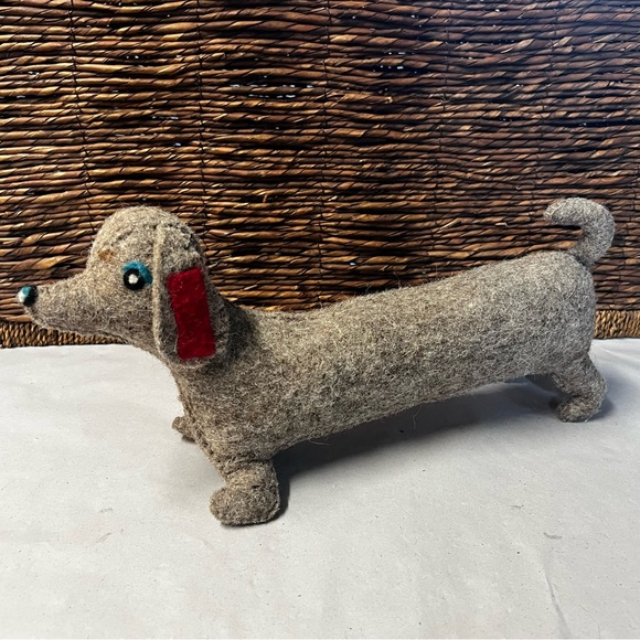Vintage Handcrafted Dachshund Plush Stuffed Animal Gray Wool Fabric - Picture 1 of 12